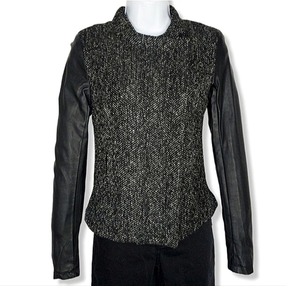 3 for 30! Lira Vintage Wool Faux Leather Cropped Zip Jacket - Picture 1 of 12